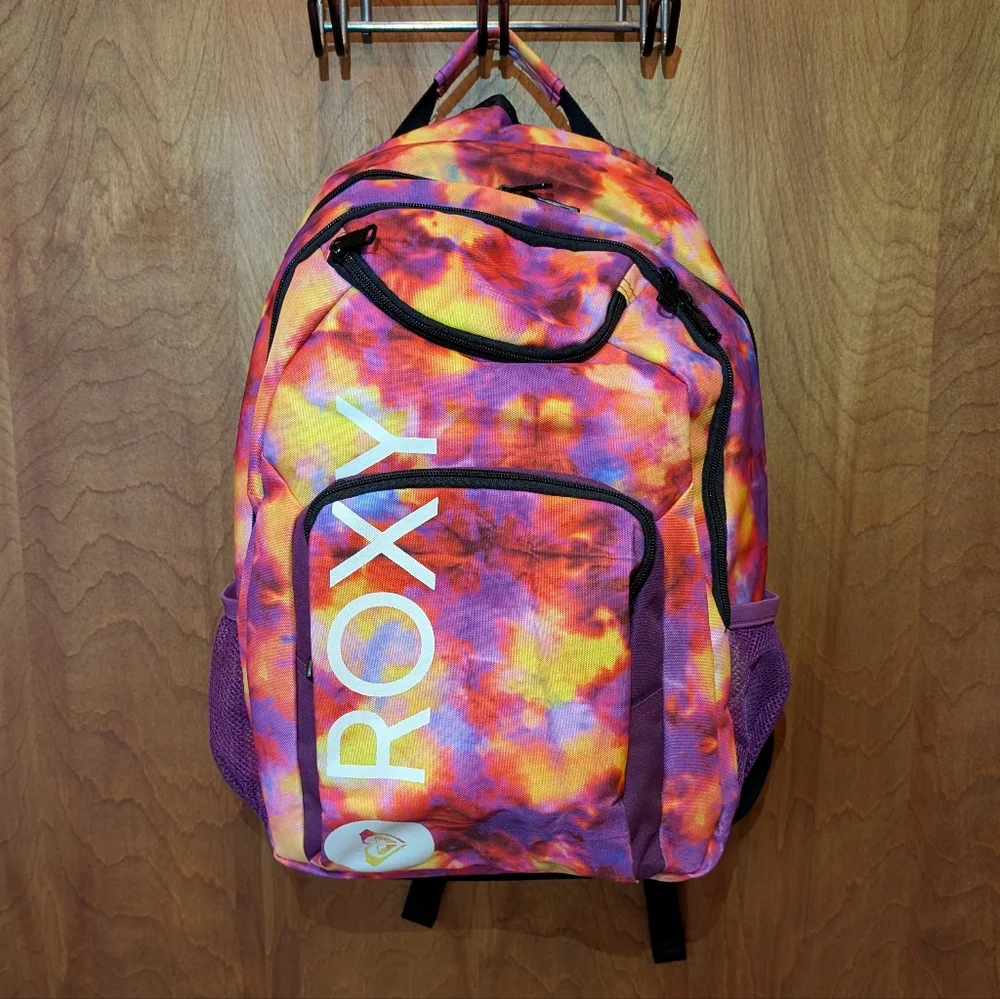 🎒 Roxy Shadow Swell Printed Vibrant Tie-Dye Backpack NWOT - Picture 1 of 12
